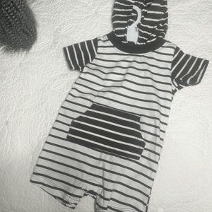 Gray and White Striped Baby Romper